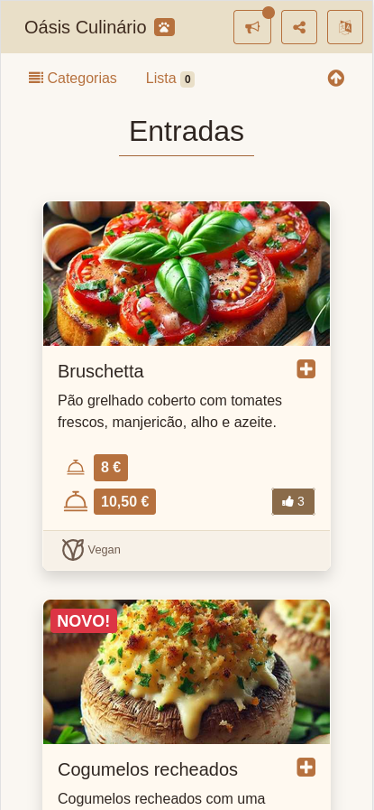 Vista do menu para o cliente