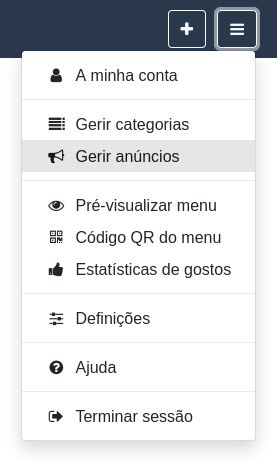 ’Menu “Opções e definições” – Gerir anúncios