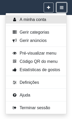 ’Menu “Opções e definições” – A minha conta