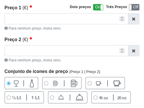 ’Janela “Adicionar item” com dois preços
