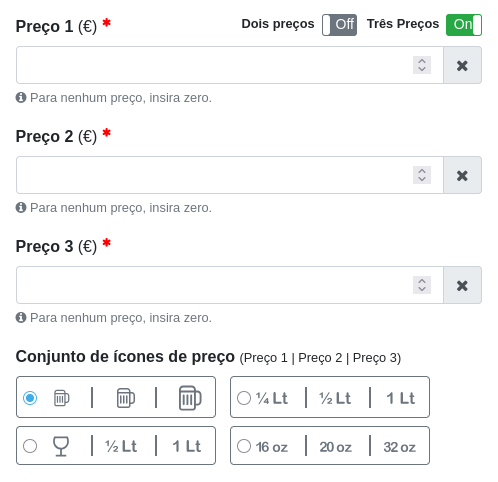 ’Janela “Adicionar item” com três preços