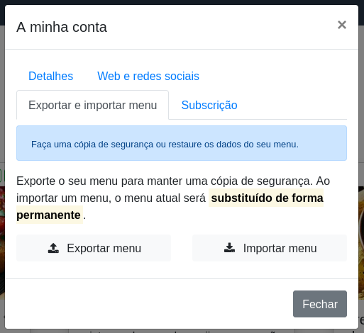 Exportar e importar menu