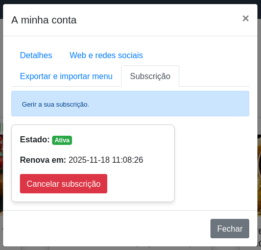 Informação da subscrição
