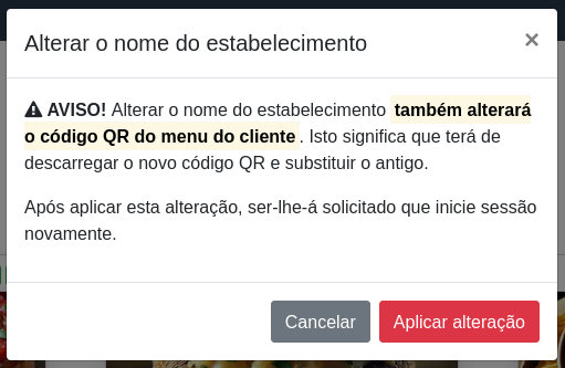 Alterar nome do estabelecimento – Confirmação