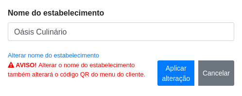 Alterar nome do estabelecimento