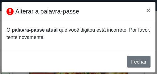 Alterar palavra‑passe – Erro