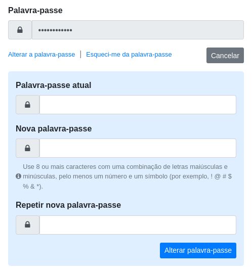 Alterar palavra‑passe