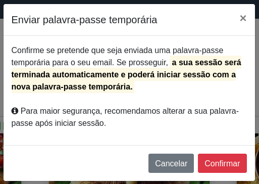 ‘Janela “Esqueci‑me da palavra‑passe”’