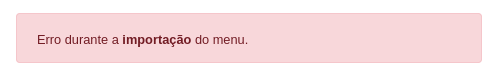 Importar Menu – Erro