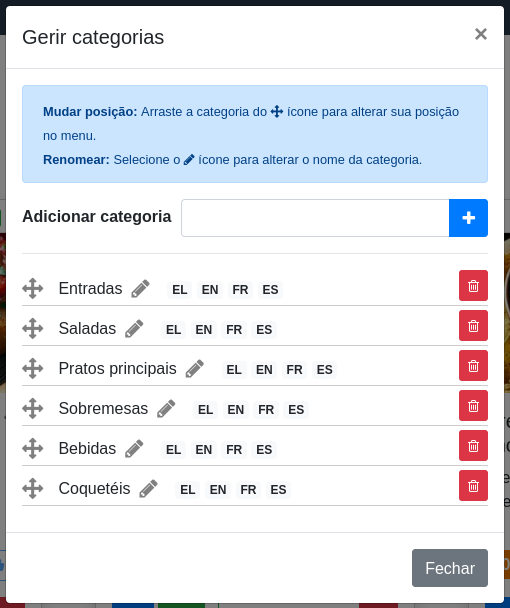 ’Janela “Gerir categorias” – Traduções