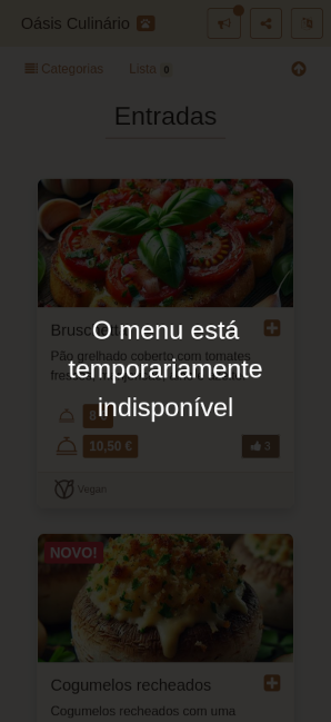 Menu do cliente – Desativado